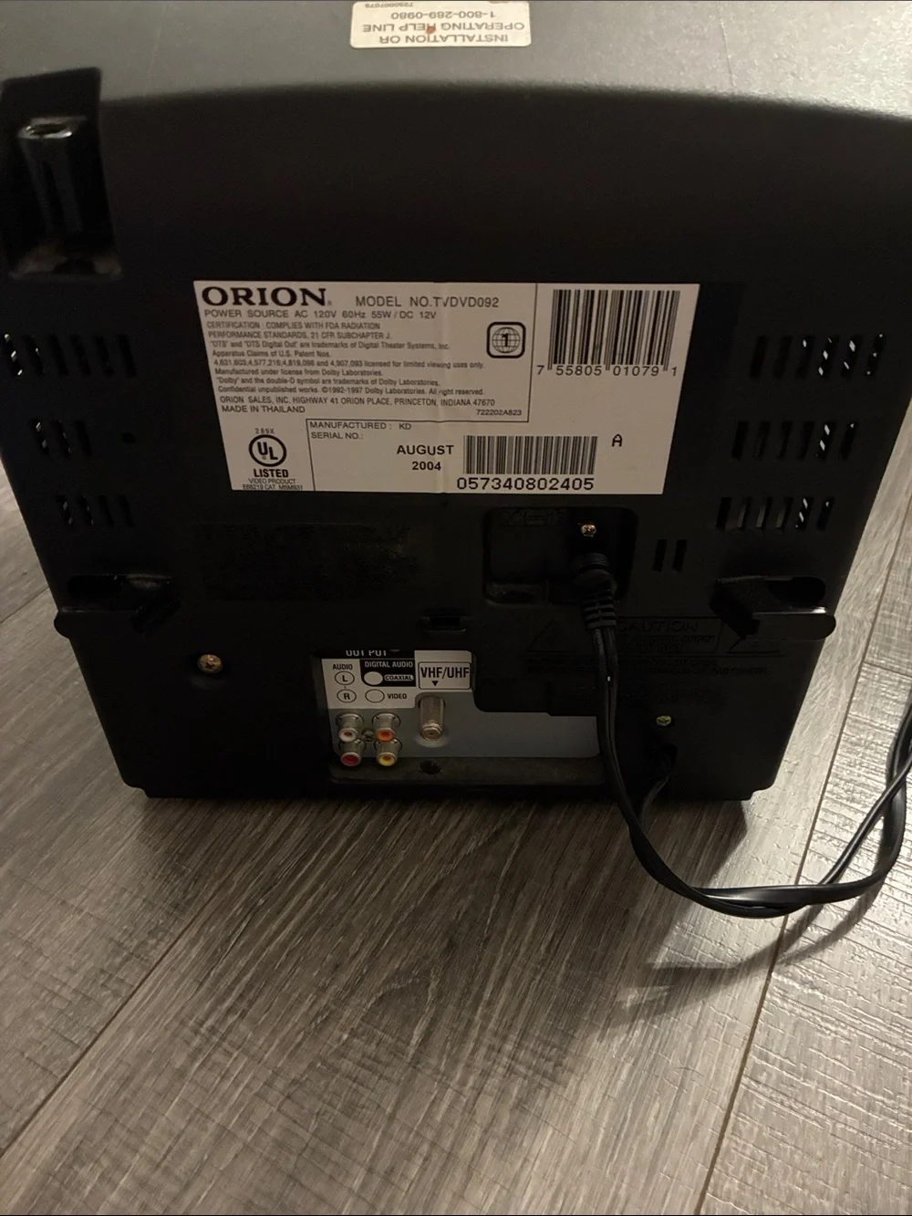 AC/DC Gray Orion Portable TV with Built-In DVD from 2004